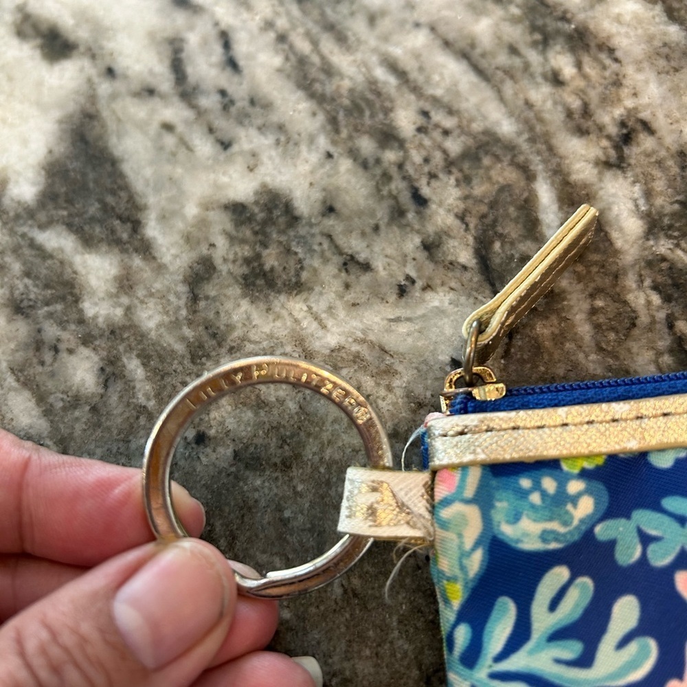 Lilly Pulitzer Blue and Pink Coral Key & Card Holder, has wear - Picture 3 of 6
